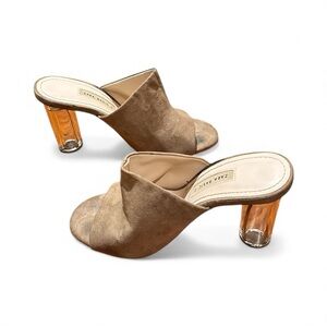 Zara Tan Suede Mules with Clear Heels Size 9